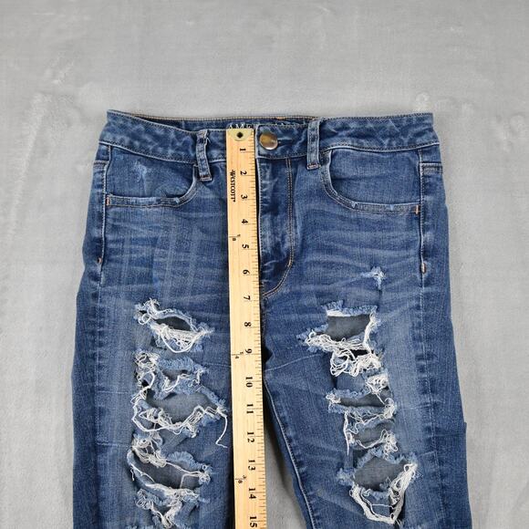 American Eagle Jeans Womens 6 Reg 27x27 Hi-Rise Jegging Distressed Blue Denim - Picture 12 of 12